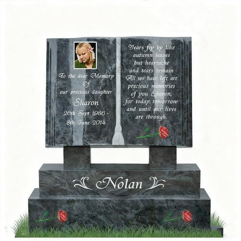 Lapide commemorativa in granito a forma di libro