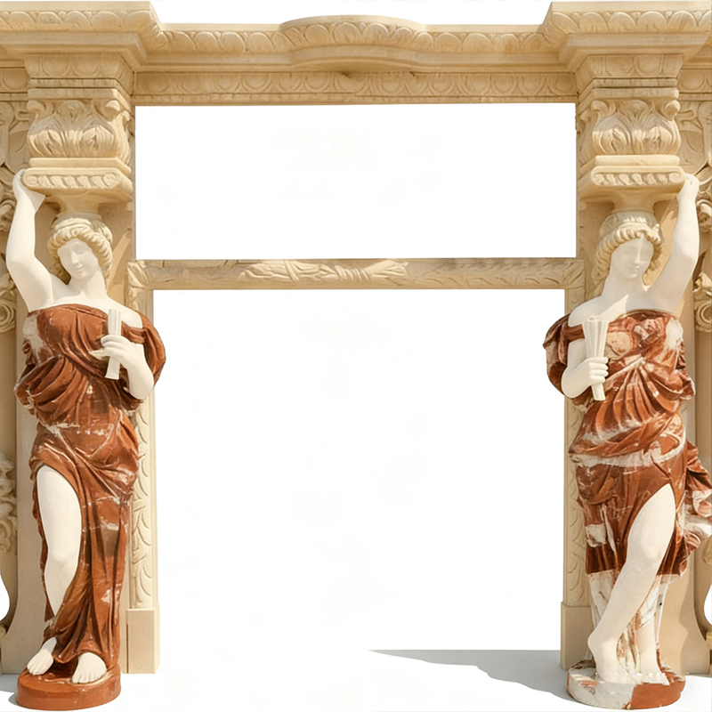 Arco neoclassico di scultura umana in marmo a doppia figura
