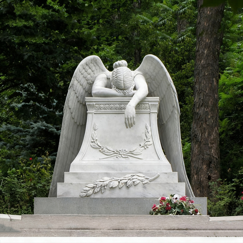 Lapide in marmo con angelo a testa chinata