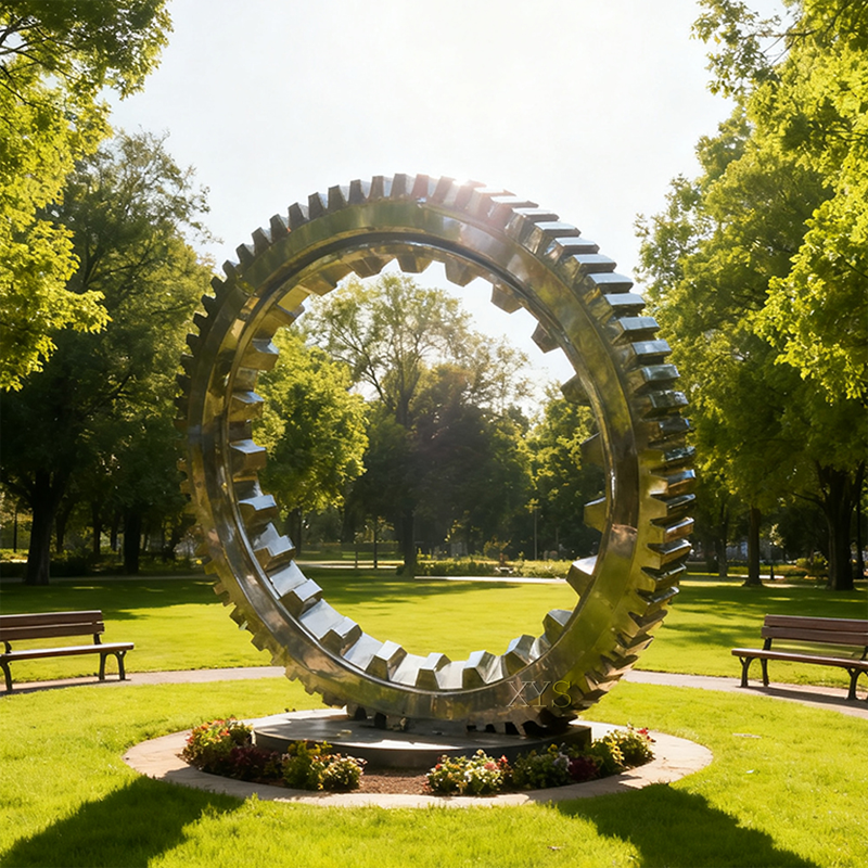 Ruota dell'industria Scultura di ingranaggi in acciaio inossidabile