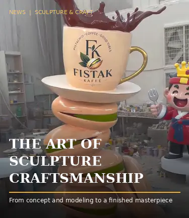 Come viene fusa e dipinta una scultura in vetroresina di caffè al pistacchio di marca per un nuovo caffè negli Stati Uniti?